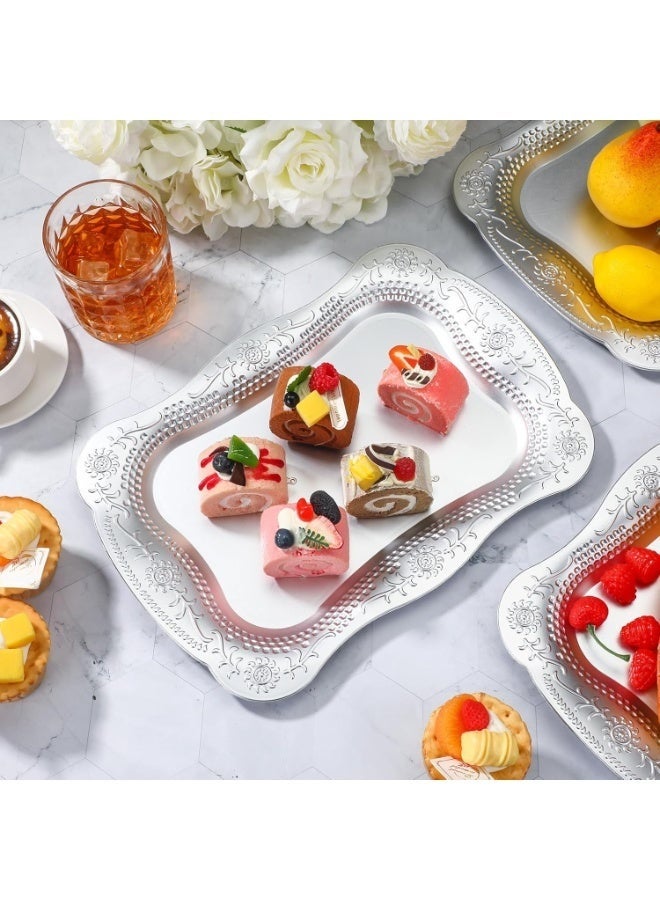 Arabest 10 Pcs Plastic Serving Trays 13" x 9" Rectangle Platters for Dessert Display Tray for Decoration Embossed Serving Platter Dish for Parties, Weddings, Engagements, Birthdays (Silver) - Image 4